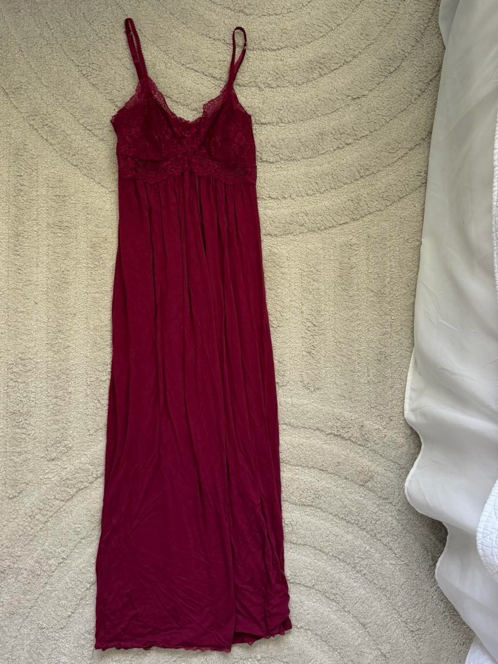 INC International Concepts Burgundy Lace-Trim Maxi Slip Dress
